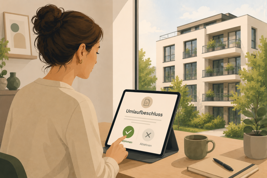 Frau am Tablet vor Umlaufbeschluss