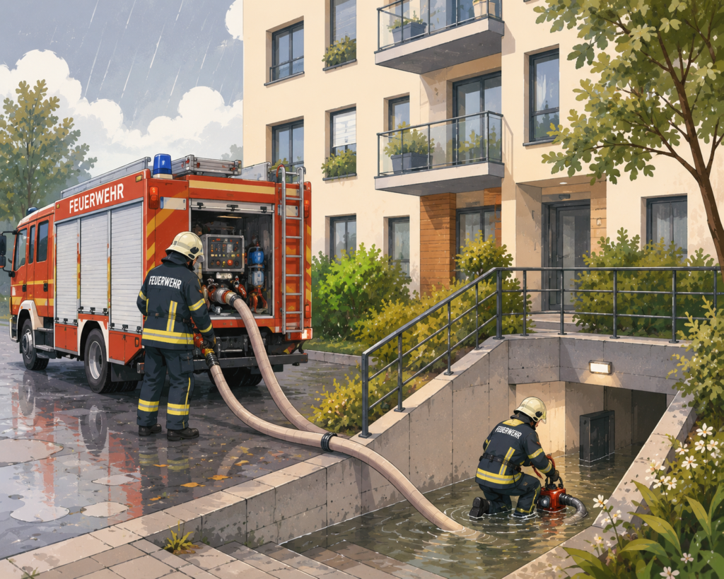 Feuerwehr pumpt Keller leer
